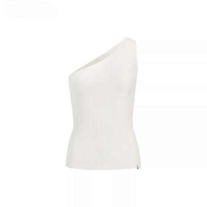 Asymmetric One-Shoulder Lyocell Blend Knit Tank Top