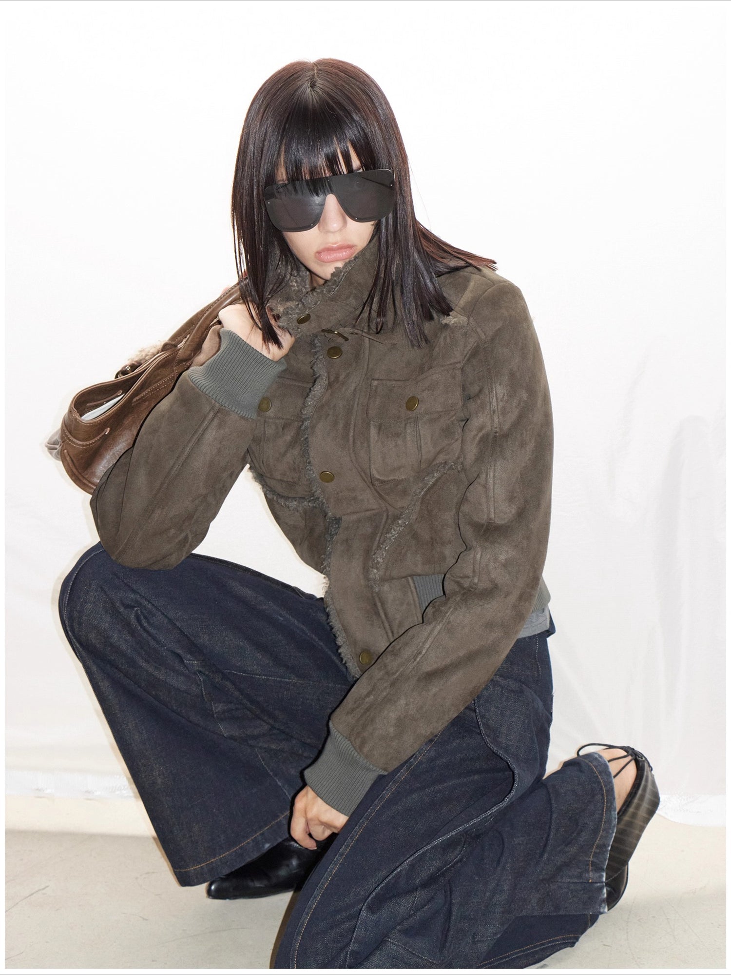 Faux Shearling Ribbed Short Jacket