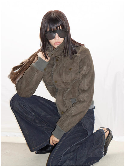 Faux Shearling Ribbed Short Jacket