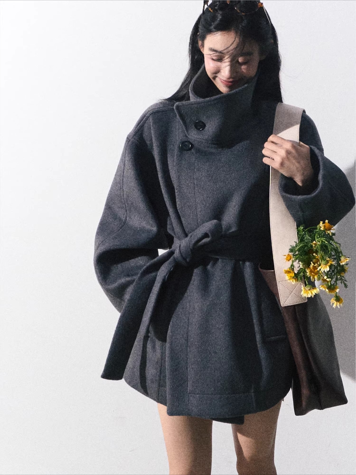 Heavyweight Wool Stand-Collar Short Coat