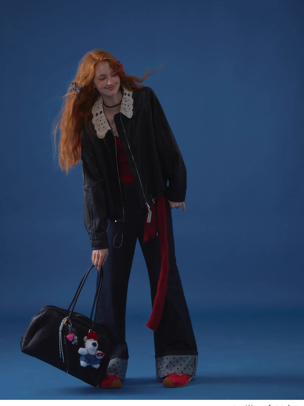 Detachable Collar Zip-Up Leather Jacket