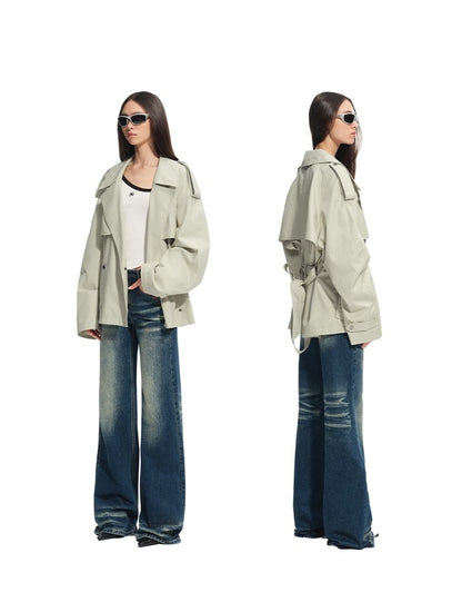 Draped Shoulder Oversize Trench Coat - CHINASQUAD