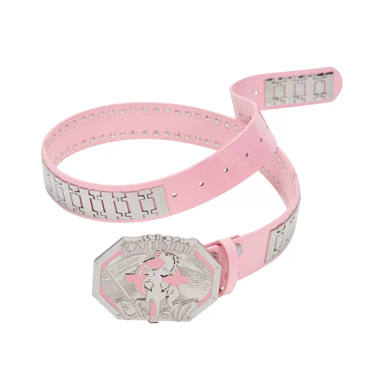 Chrono-Inspired Cross Emblem Leather Belt