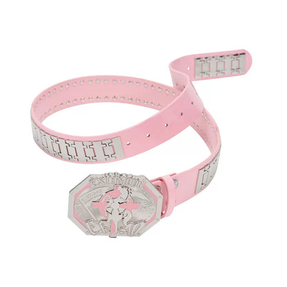 Chrono-Inspired Cross Emblem Leather Belt