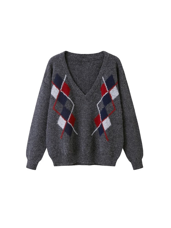 Deep V-Neck Oversized Pullover Sweater