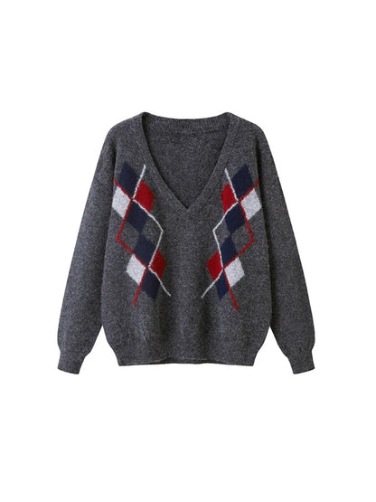 Deep V-Neck Oversized Pullover Sweater