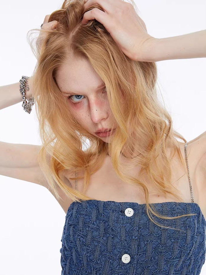 Vintage Ruched Denim Bandeau Camisole