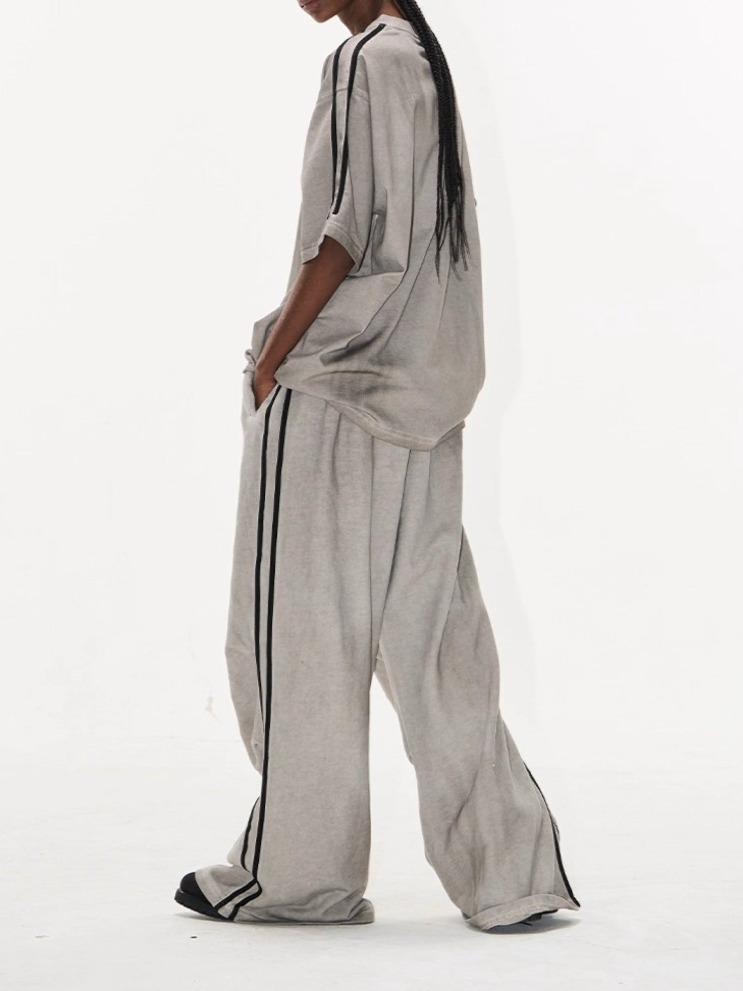 Washed Badge Cotton Pleated Track Pants