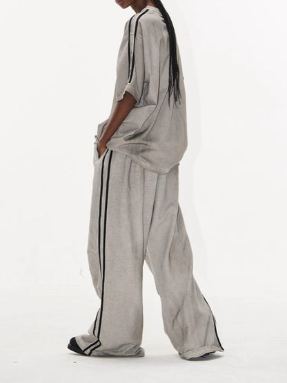 Washed Badge Cotton Pleated Track Pants