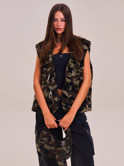 Cross Relic Faux Fur Stone Bag