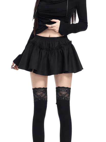 Embroidered Elastic-Waist A-Line Mini Skirt