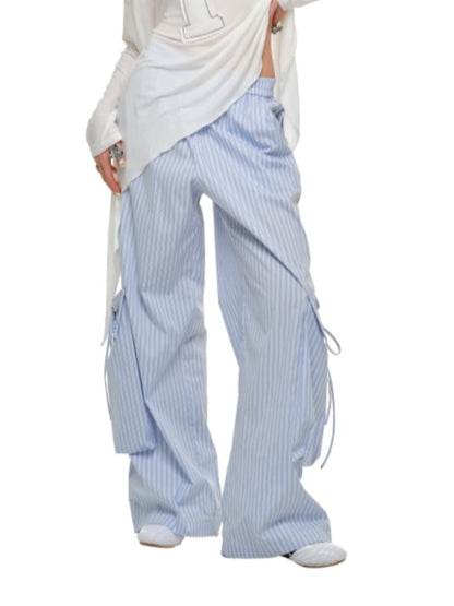 Blue &amp; White Wide-Leg Utility Pants