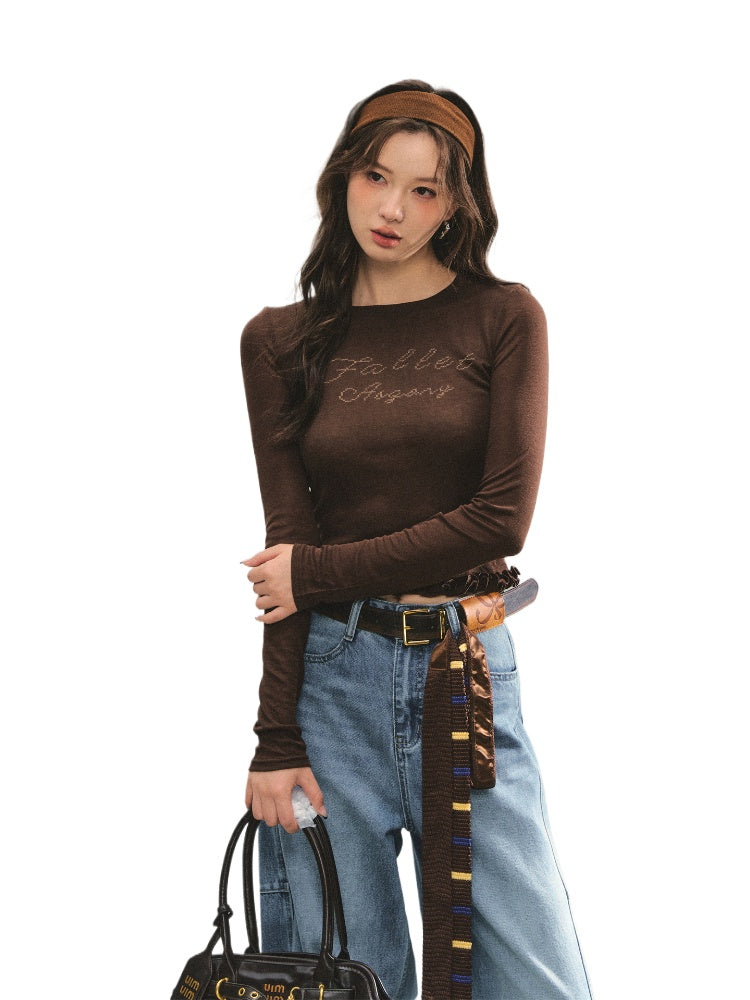Ruffle Hem and Printed Splicing Cropped T-Shirts - CHINASQUAD