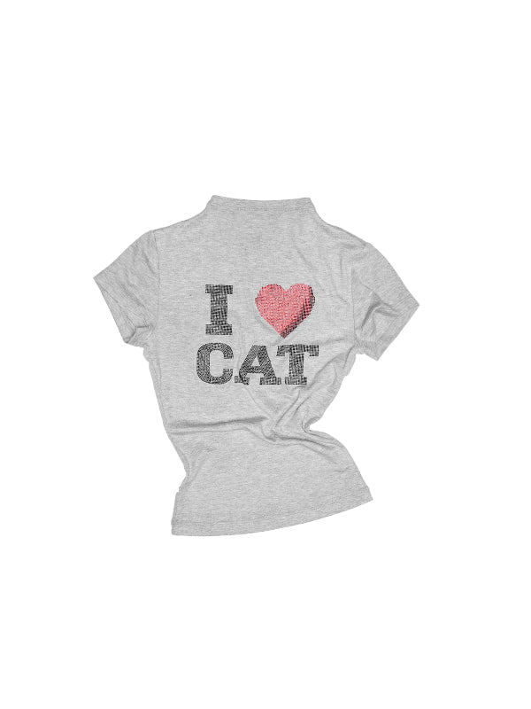 &quot;I ♥ CAT&quot; Rhinestone Fitted T-shirt