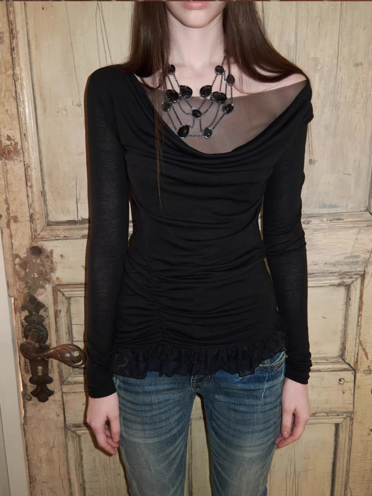 Mesh Double-Layer Ruched Base Layer