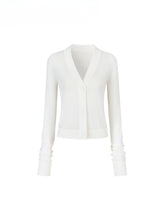 White Single-breasted Knitted Cardigan - CHINASQUAD