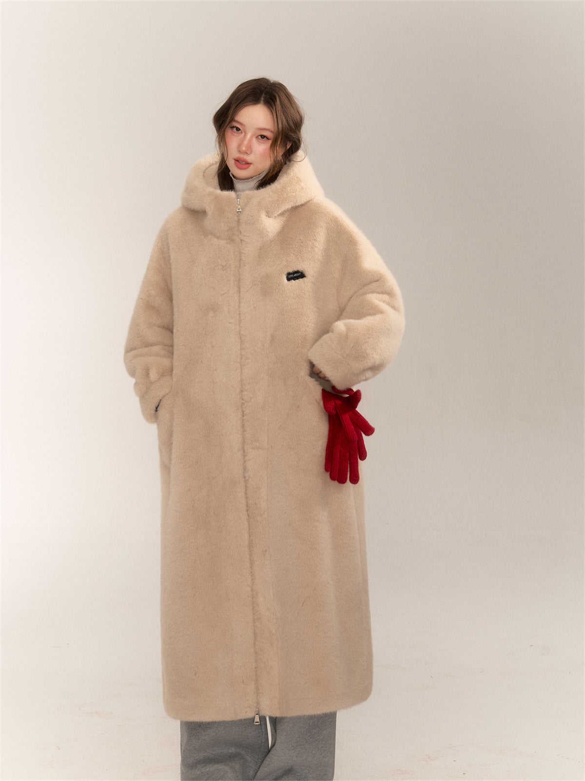 Apricot Faux Fur Long Coat