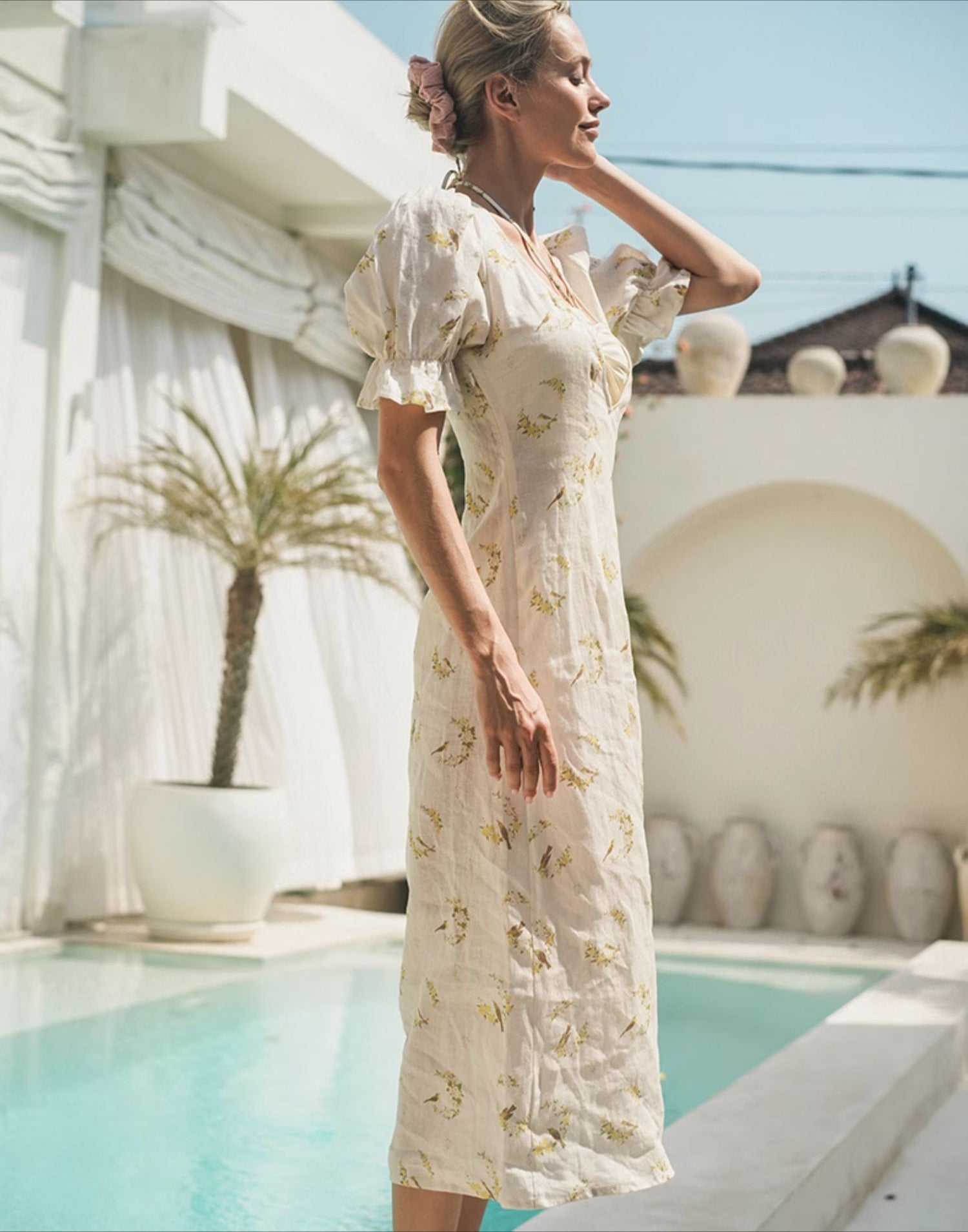 White Floral &amp; Bird Embroidered Long Skirt