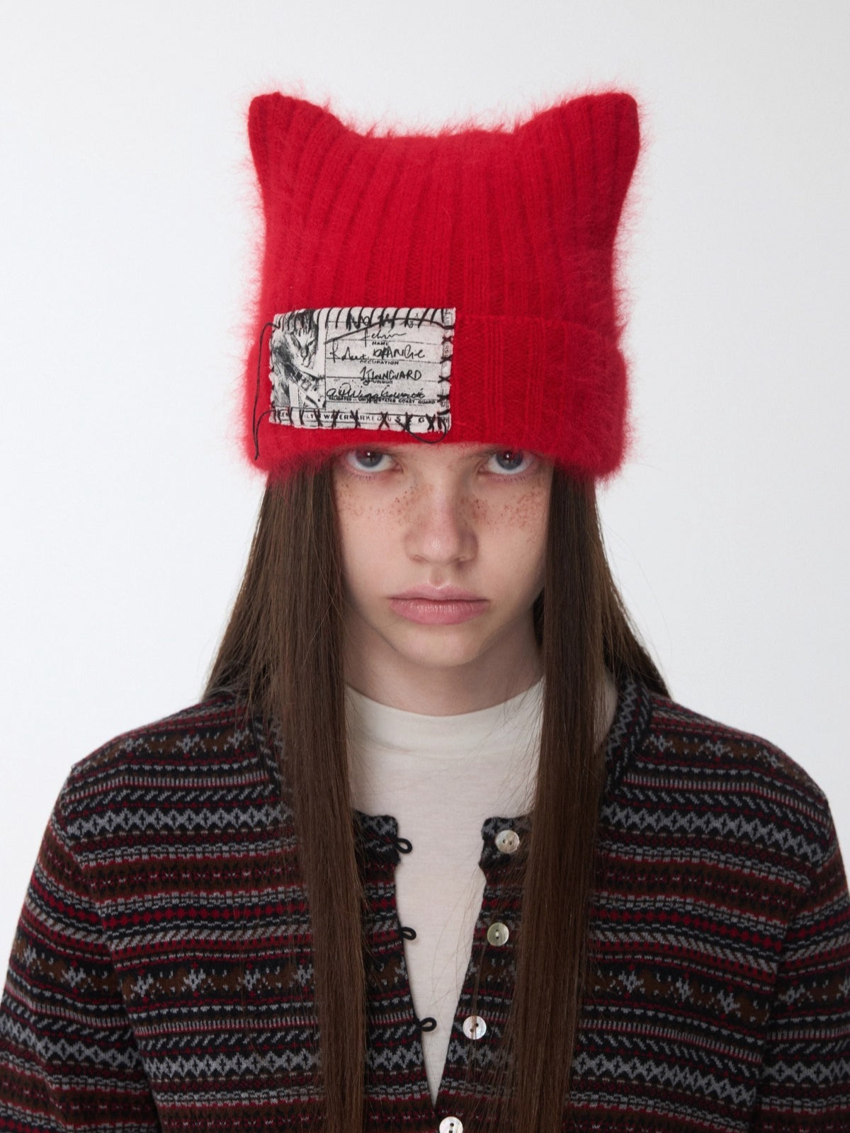 Hand-Stitched Cat-Ear Angora Knit Beanie