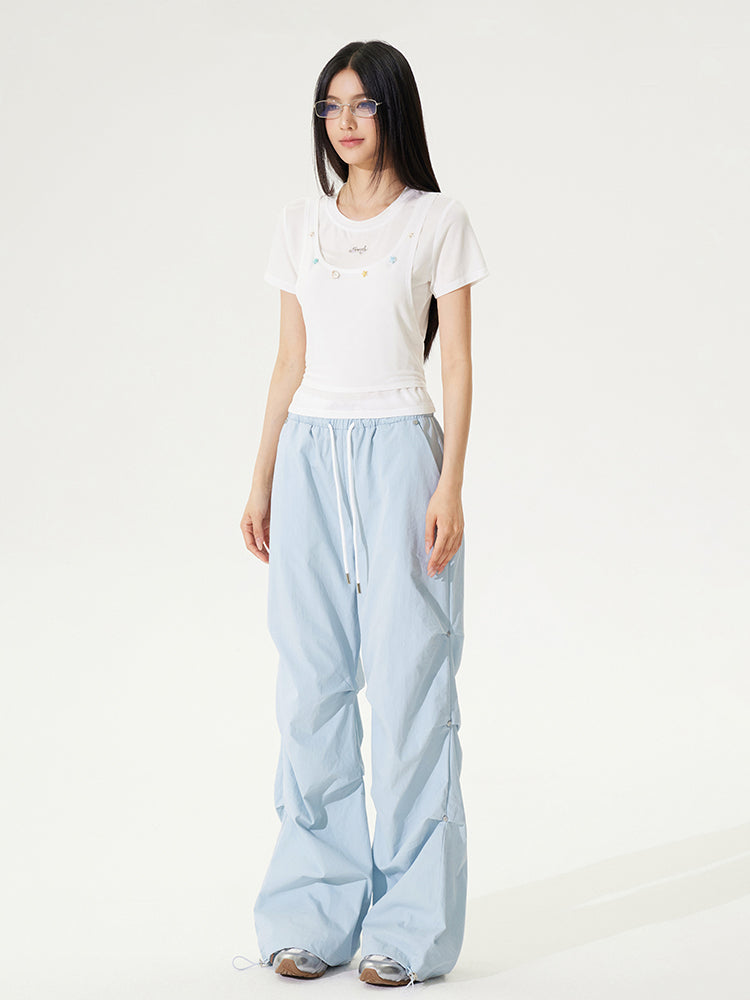 Fake Two-piece Cool Tie-front Regular Shoulder T-shirt - CHINASQUAD