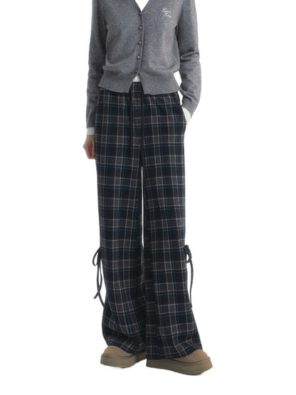 Plaid Drawstring Bowknot Pants