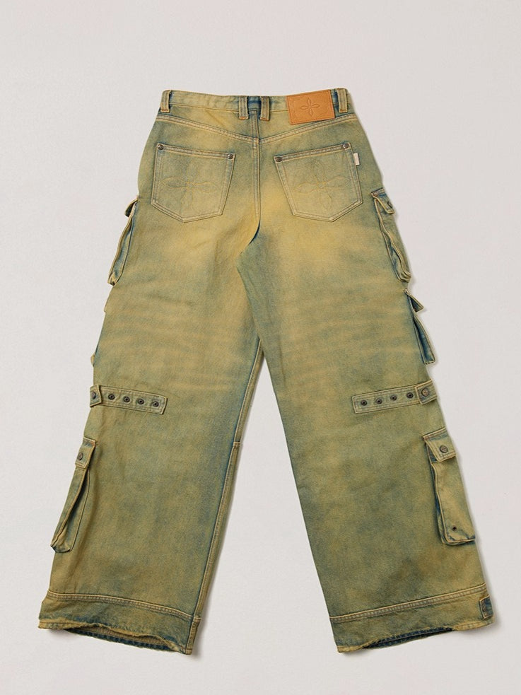 Wild Mustang Multi-Pocket Wide-Leg Jeans