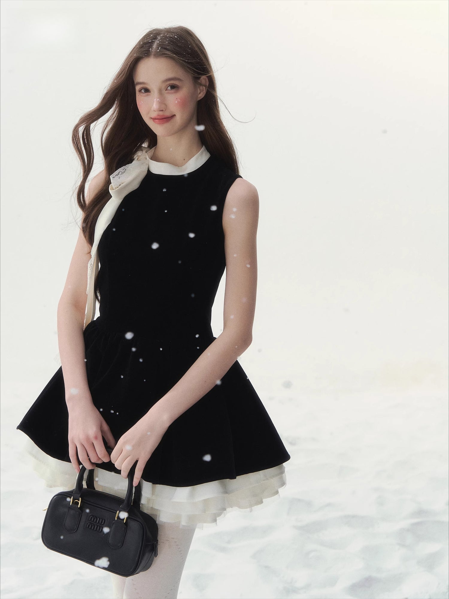 Piano-Key Bow Puff Mini Dress