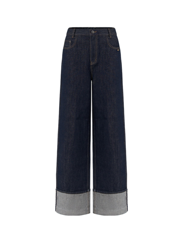 Cuffed Mid-Rise Straight-Leg Denim Jeans