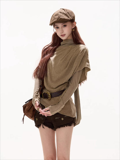 Relaxed Draped Batwing Knit Pullover