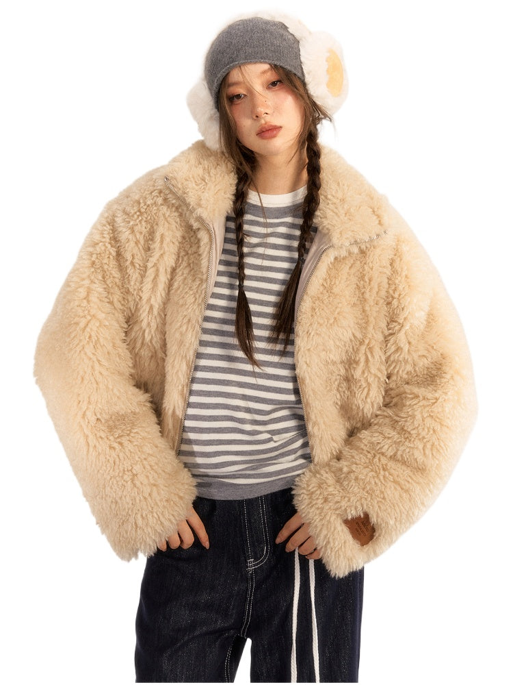 Beige Casual Loose-Fit Warm Jacket