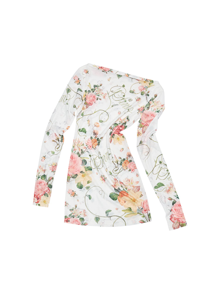 Floral All-over Print Off-the-Shoulder Sheer Cover-up