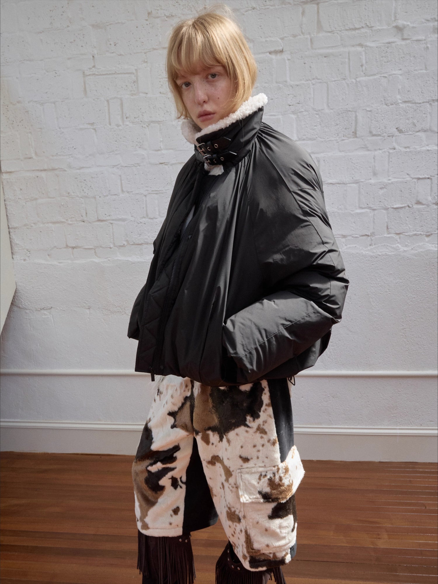 Belted Pleated Cocoon Down Jacket