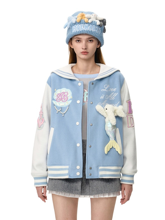 Blue &amp; Gray Mermaid Baseball Jacket