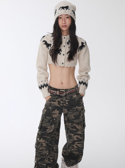 Fair Isle Pony Jacquard Knit Short Cardigan &amp; Shorts Set