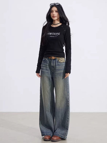 Leopard-Print Panelled Wide-Leg Denim Pants