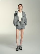 Grey Button-Up Hooded Sweatshirt & Skirt Set - CHINASQUAD