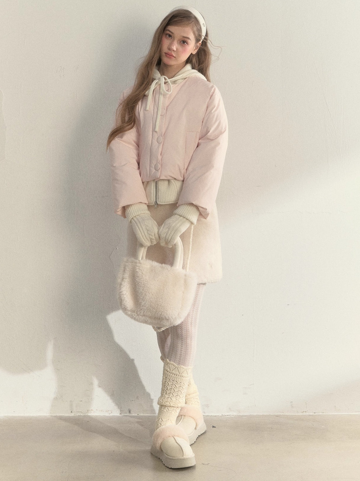 Glacier Pink Knit-Lined Hooded Down Jacket