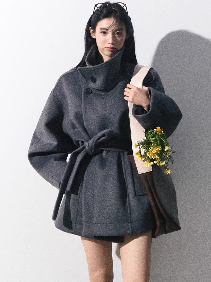 Heavyweight Wool Stand-Collar Short Coat
