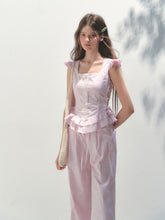 Pink Striped Flutter Sleeve Shirt - CHINASQUAD