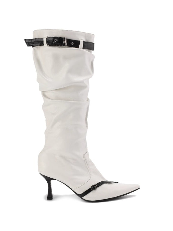 Contrast Pointed-Toe Stiletto Knee-High Boots