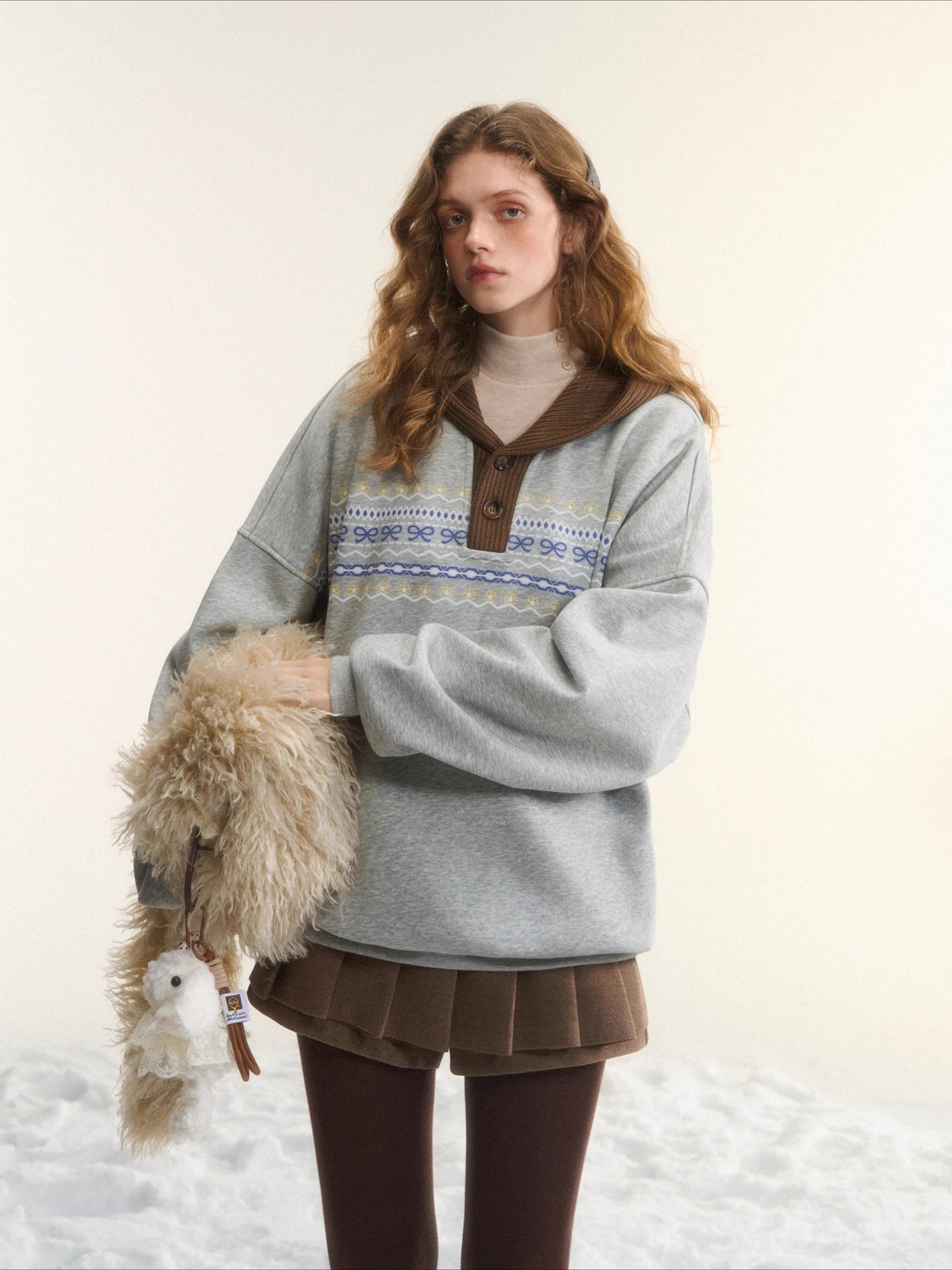 Contrast Patchwork Hooded Fleece Sweatshirt