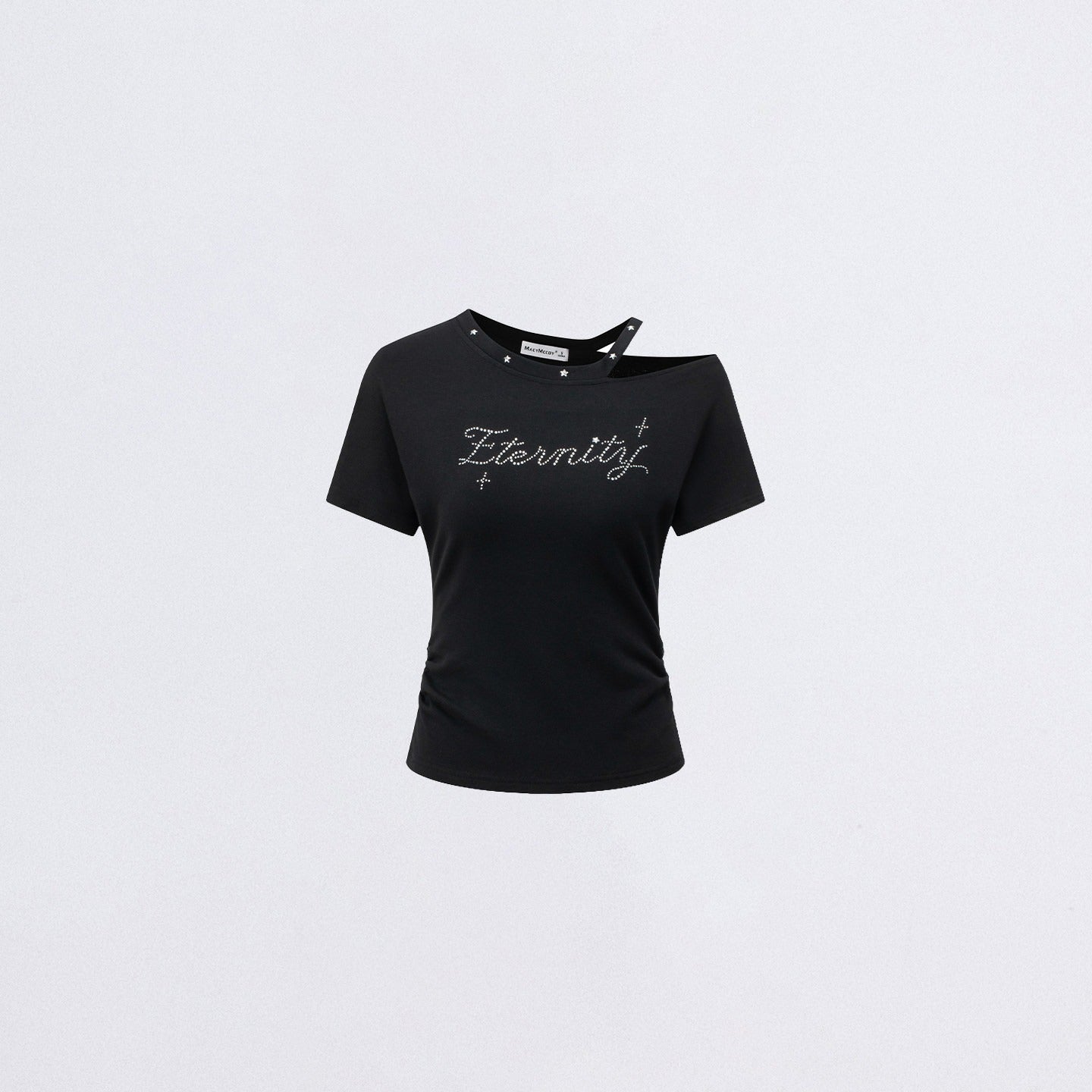 Rhinestone Off-Shoulder Slim-Fit T-Shirt