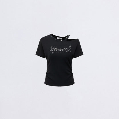 Rhinestone Off-Shoulder Slim-Fit T-Shirt