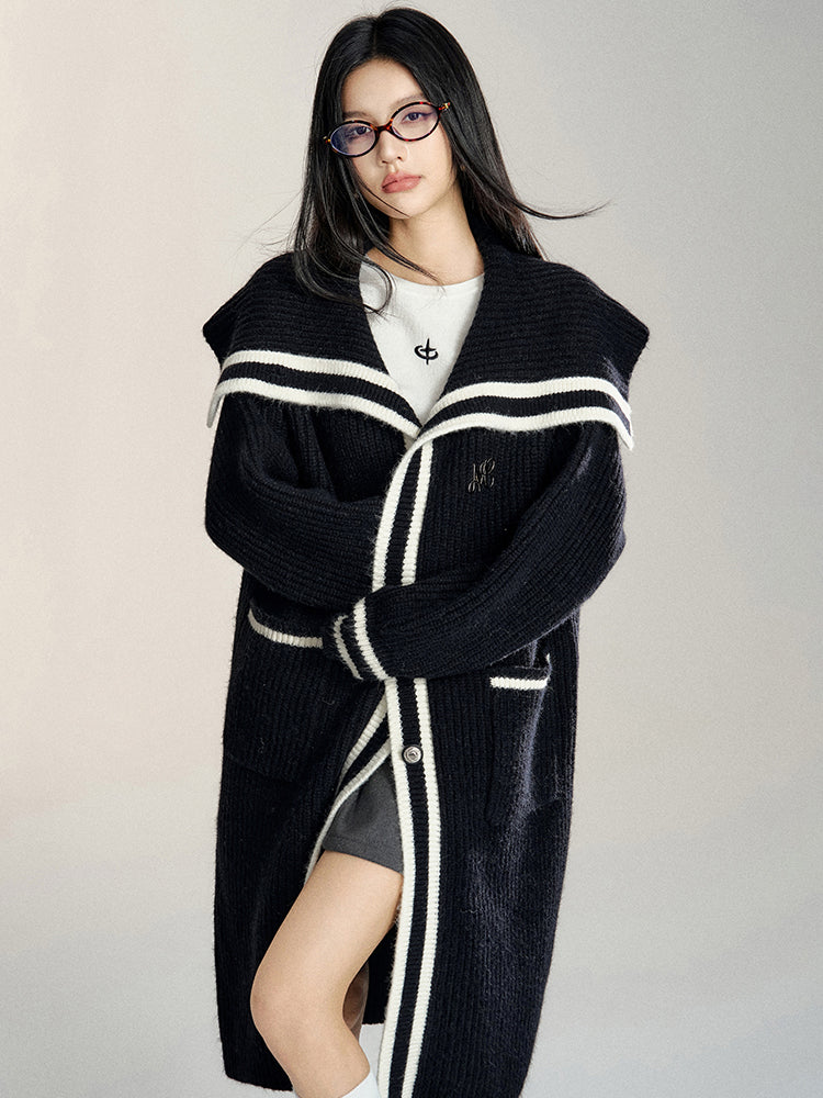 Black Oversized Lapel Knit Coat