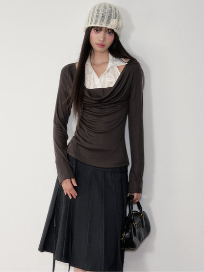 Dark Grey Tie-Waist Pleated Midi Skirt - CHINASQUAD