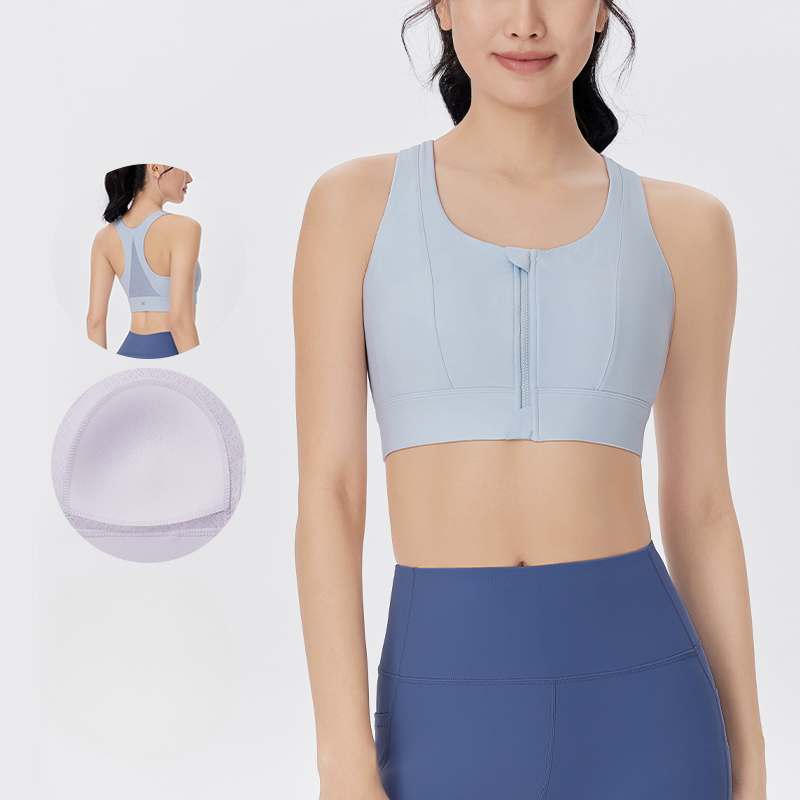 Front Zip Easy-wear Mesh-panelled Sports Bra