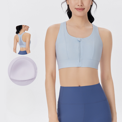 Front Zip Easy-wear Mesh-panelled Sports Bra