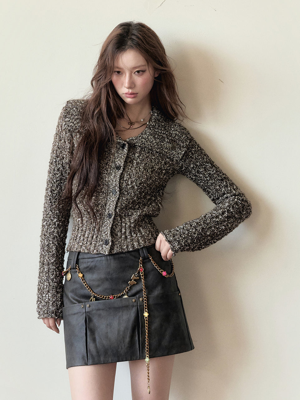 Lapel Collar Wool Short Knit Cardigan