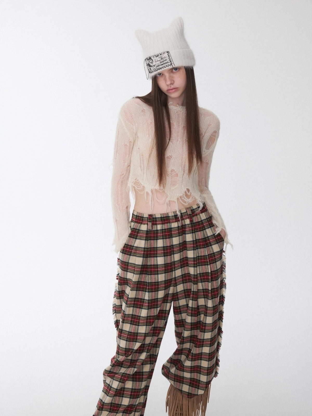 Mohair Distressed Fitted Cropped Sweater