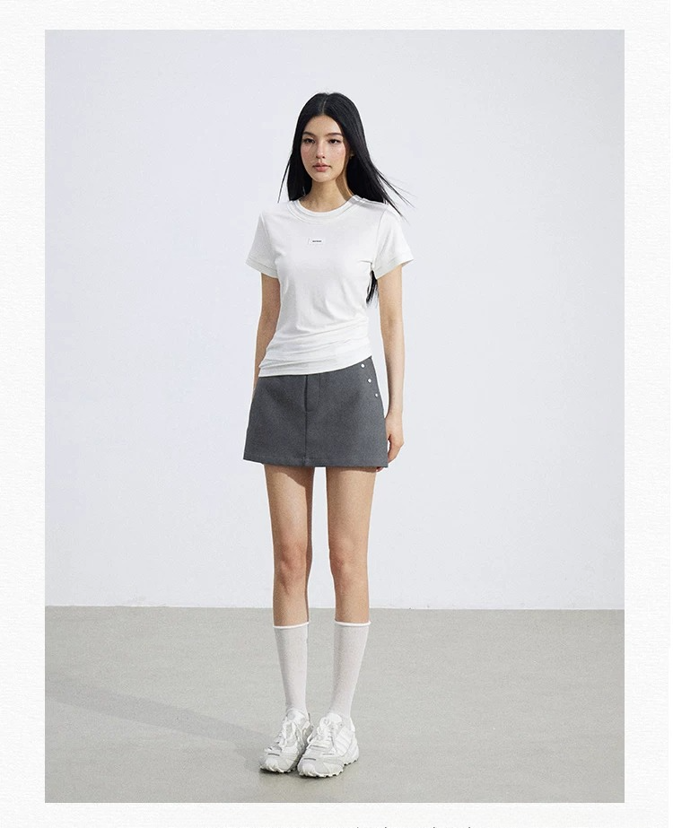 Asymmetric Layered Slim-Fit Short Sleeve T-Shirt
